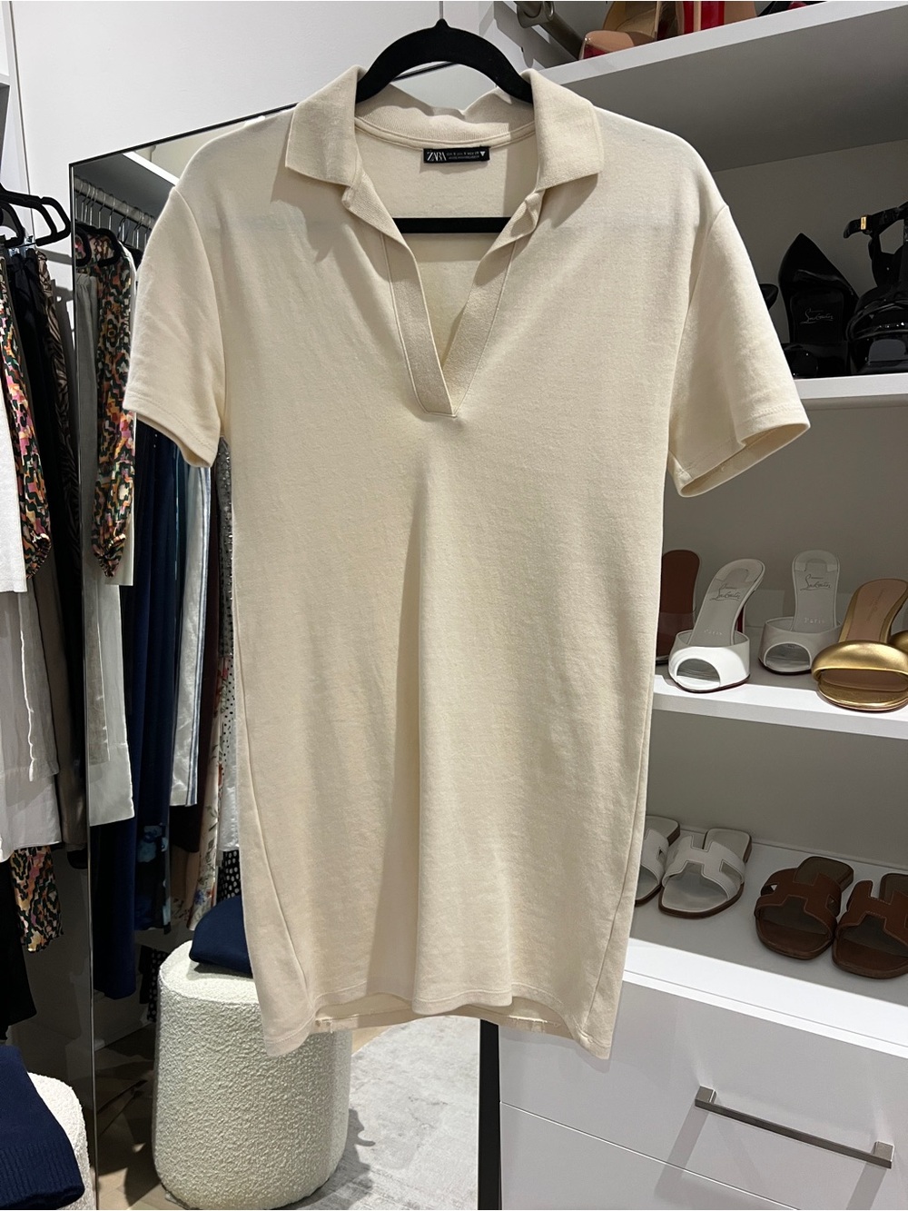 Zara Cream Short-Sleeve Mini Dress